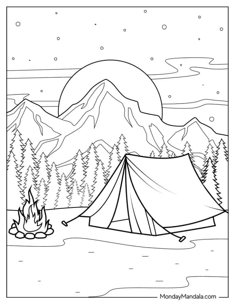 40 camping hiking coloring pages free pdf printables