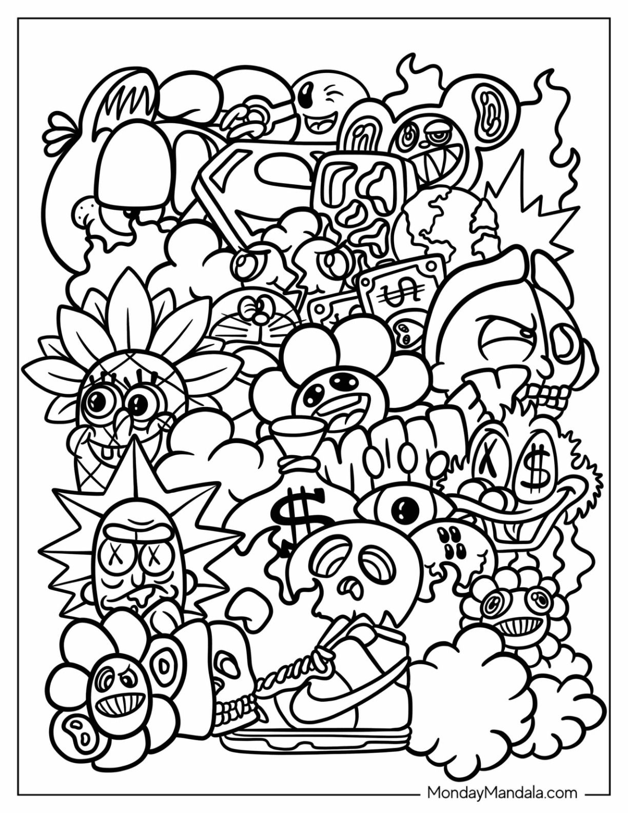 50 Vibrant Graffiti Printable Coloring Pages For Kids Adults INSTANT DOWNLOAD 