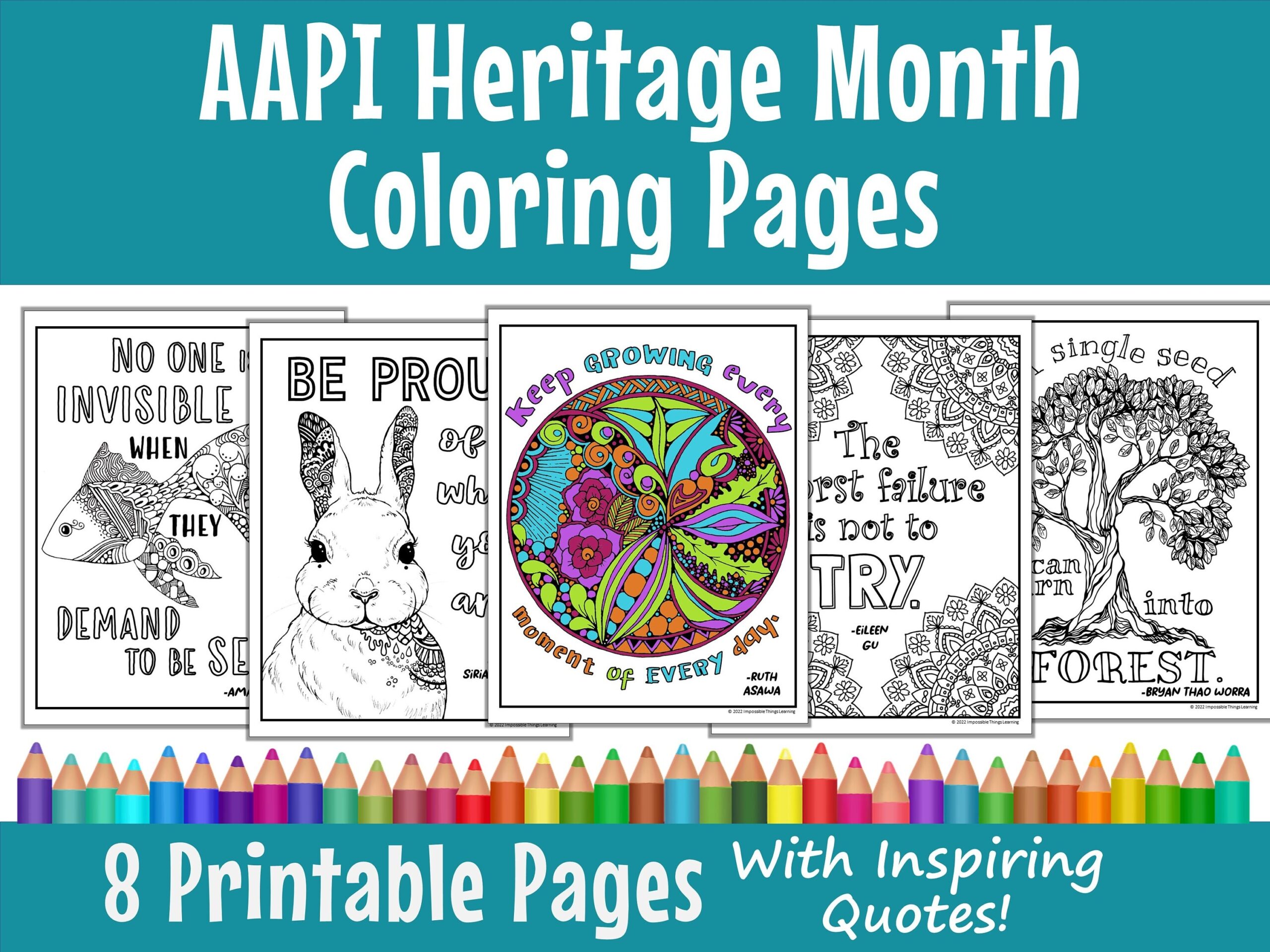 AAPI Heritage Month Coloring Pages Printables For The Classroom With Inspirational Quotes From Famous Asian Americans Pacific Islanders Etsy