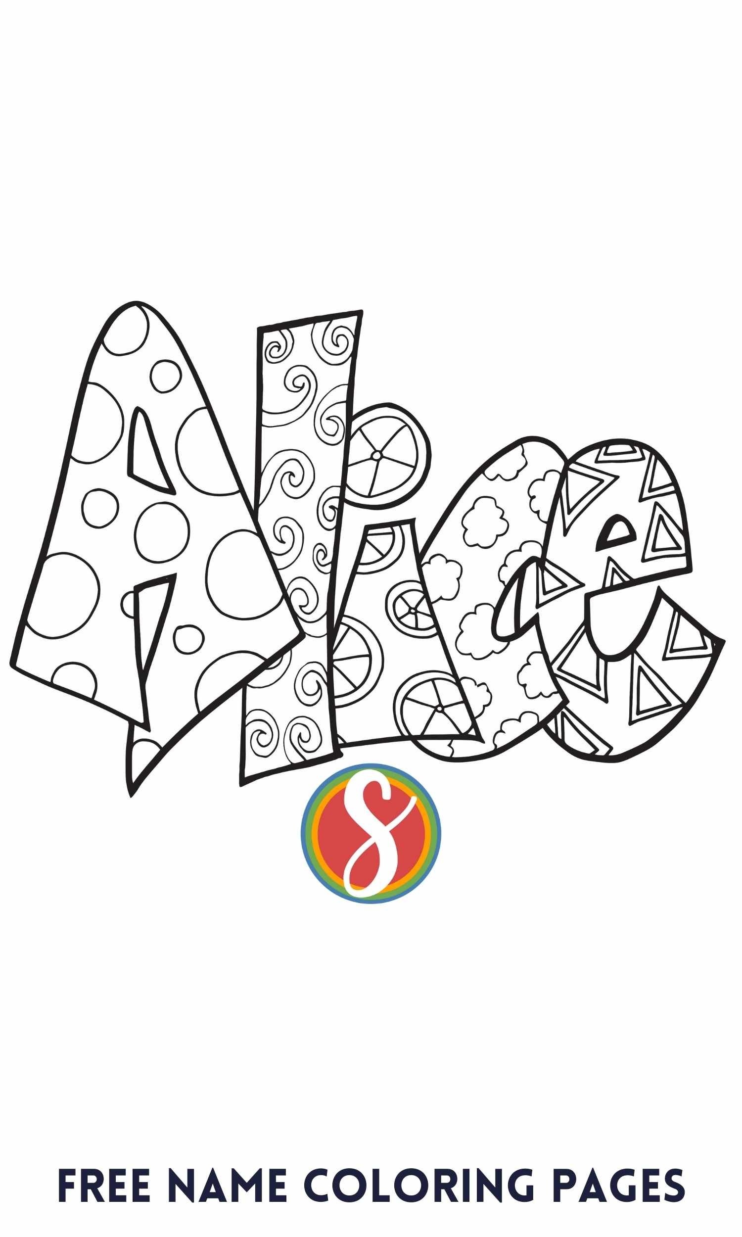ALICE Free Name Coloring Page Printable Stevie Doodles