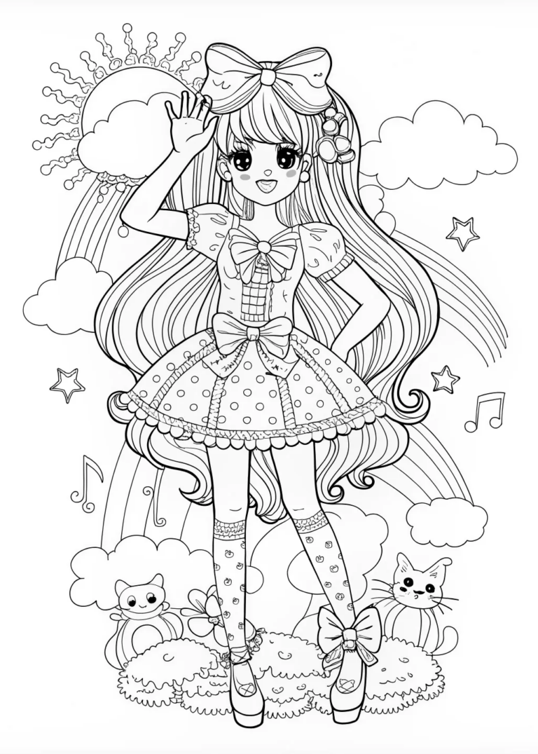 Anime Girl In A Flower Garden Coloring Page Free Printable