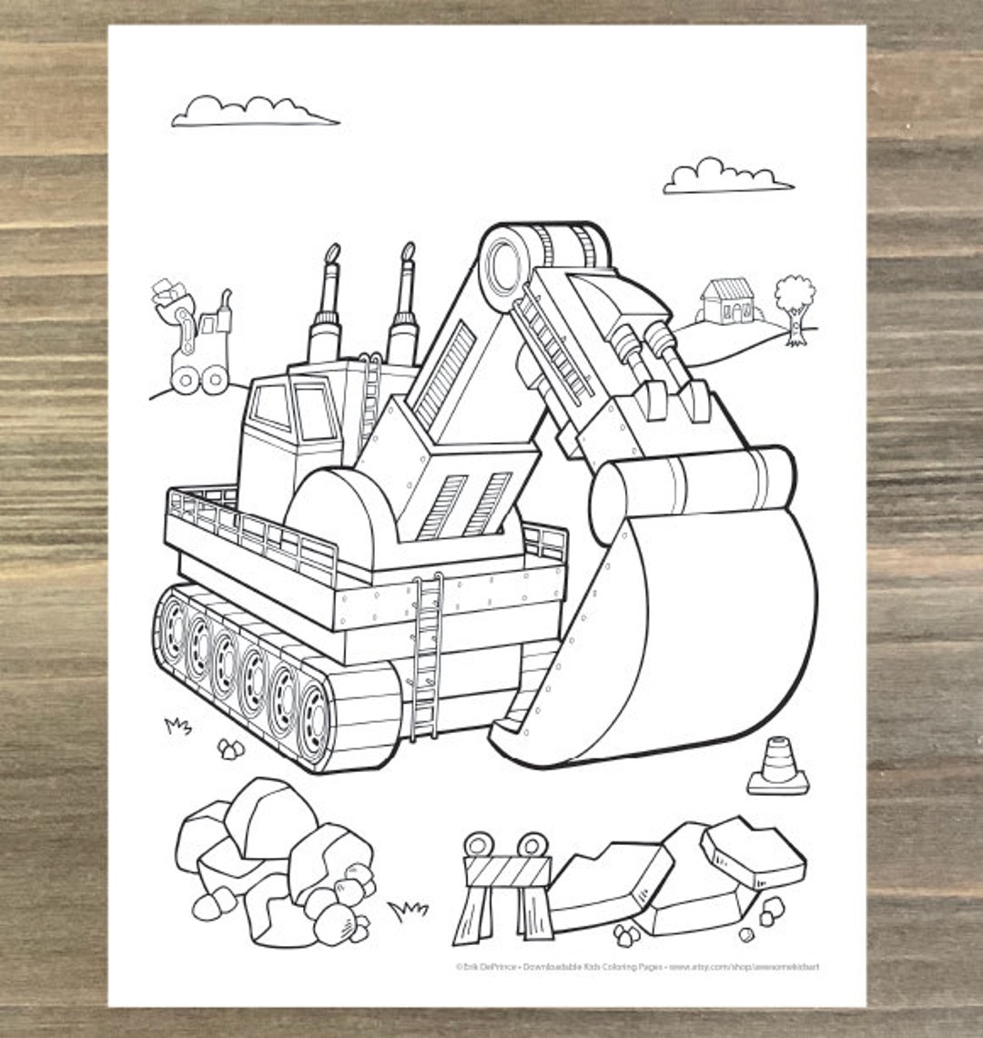 Big Construction Digger Coloring Page Downloadable PDF File Etsy