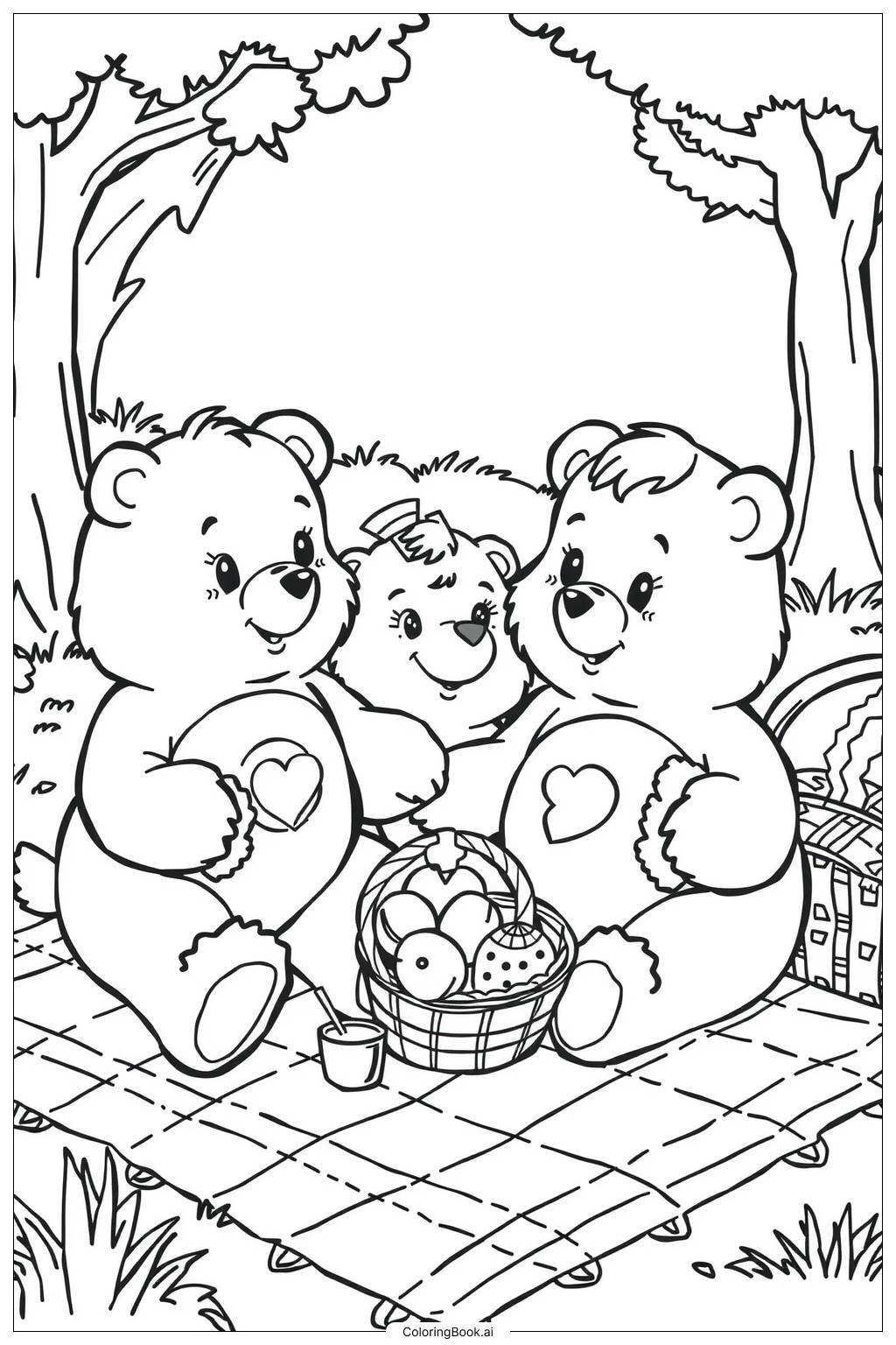 Care Bear Cousins Having A Picnic Coloring Page Free PDF PNG Printable 