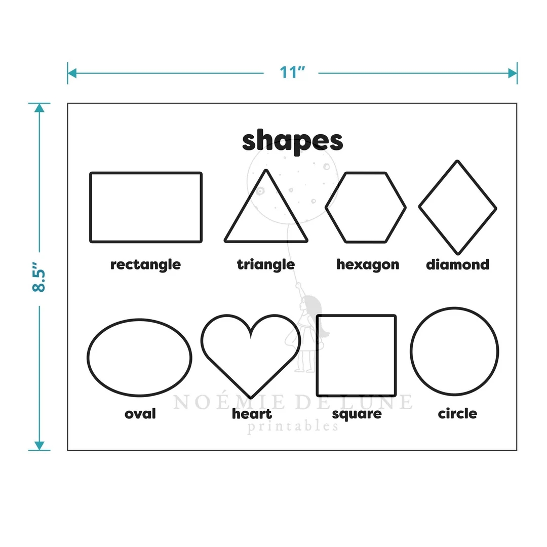 coloring shapes chart printable 8 5x11 horizontal learning sheet simple minimal instant download etsy