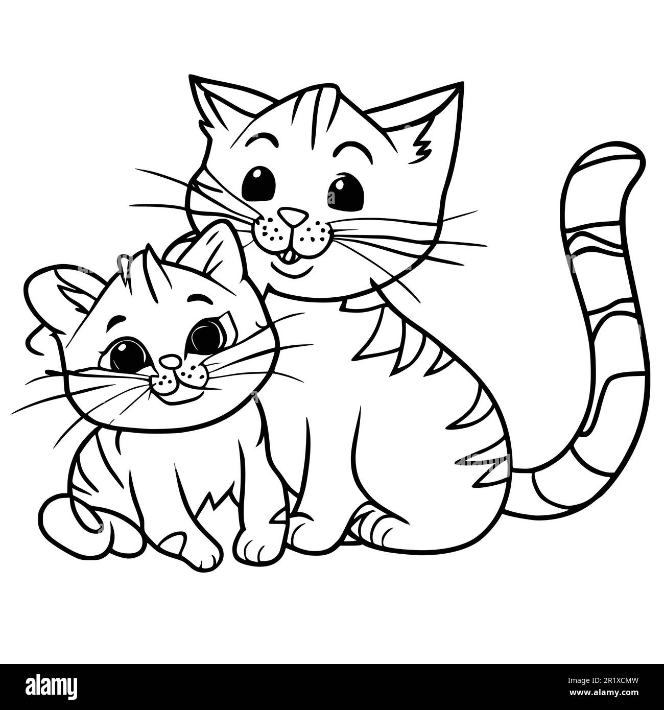 Cute Kitten And Mother Cat Coloring Pages For Kids Stock Vector Image Art Alamy