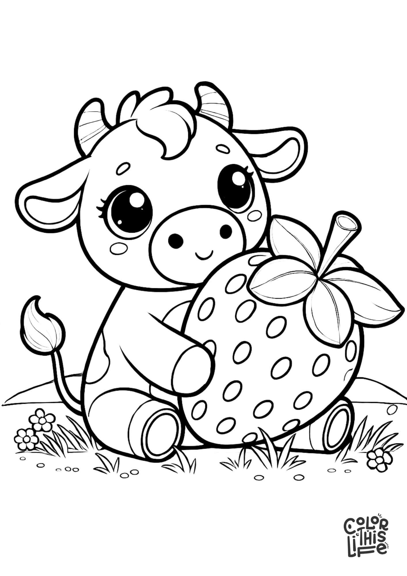 Cute Strawberry Cow Coloring Page Color This Life