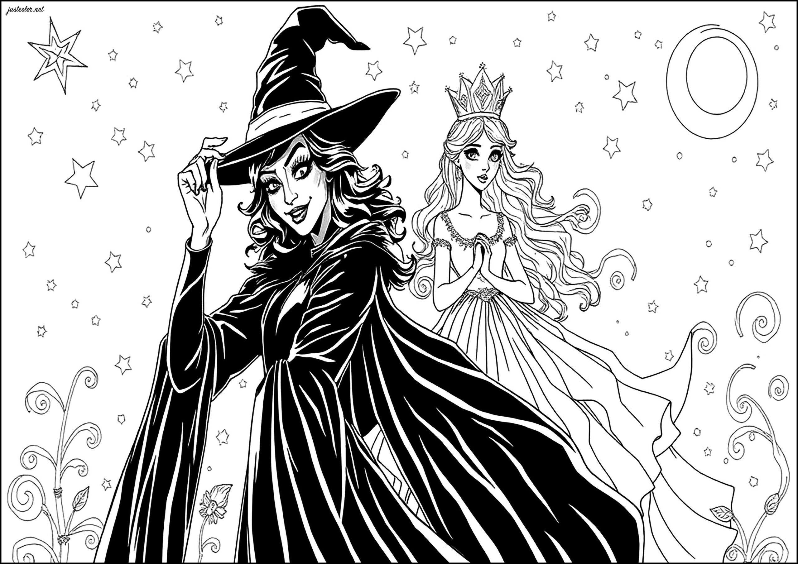 Elphaba The Witch Of The West With Glinda In The Background Wicked Coloring Pages