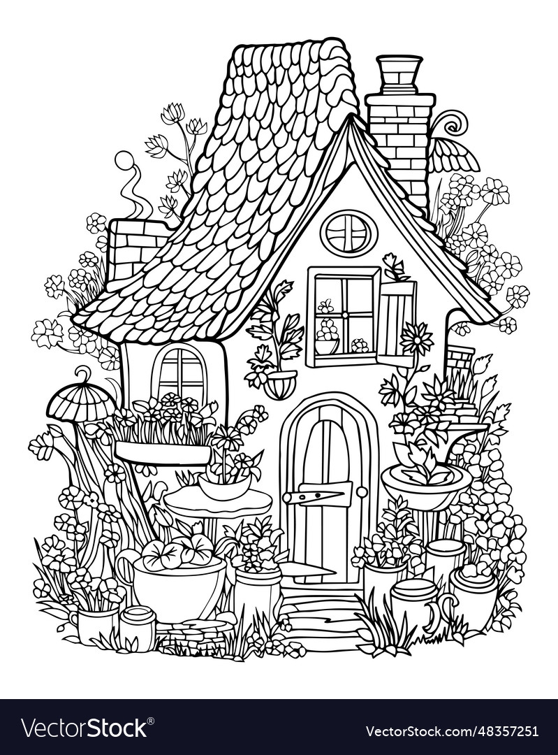 Fairy Tale House Coloring Page Royalty Free Vector Image