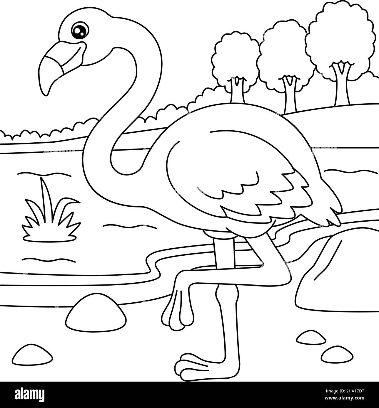 Flamingo Coloring Page For Kids Stock Vector Image Art Alamy