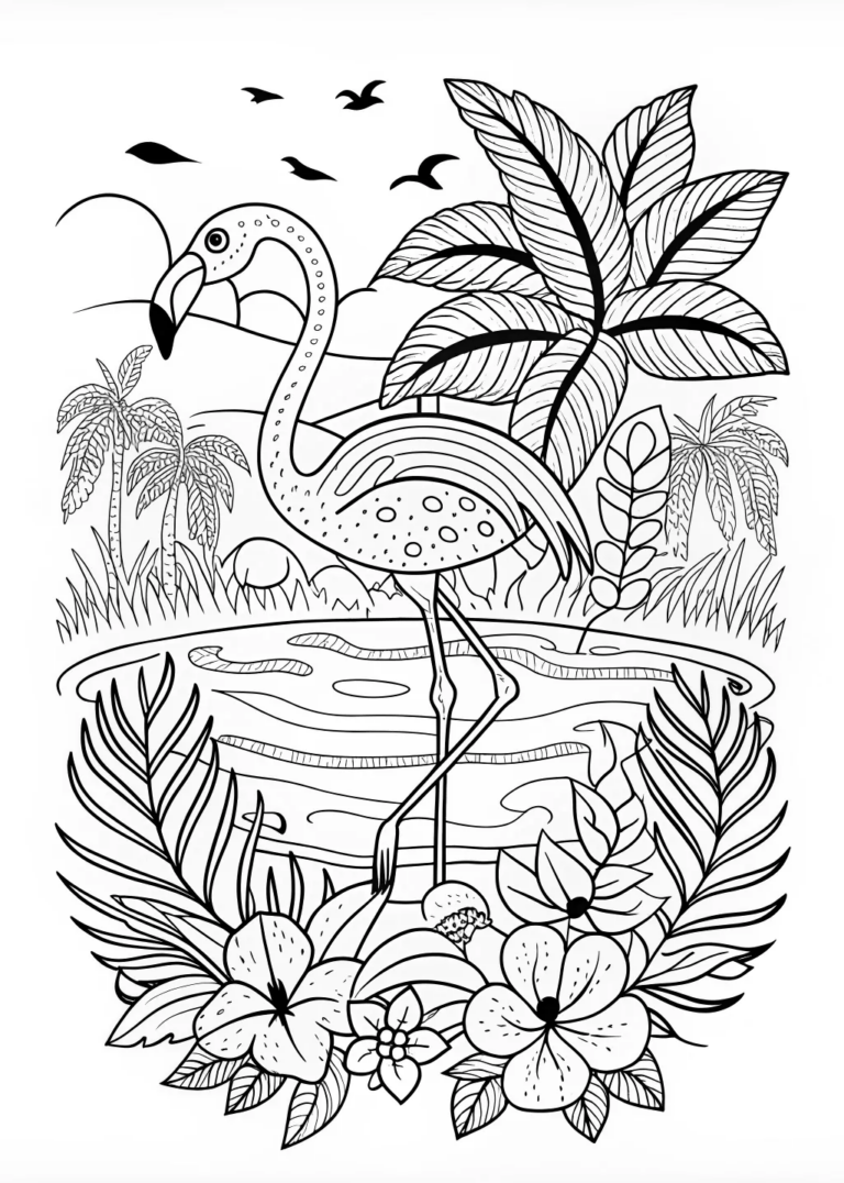 Flamingos By The Water Coloring Page Free Printable