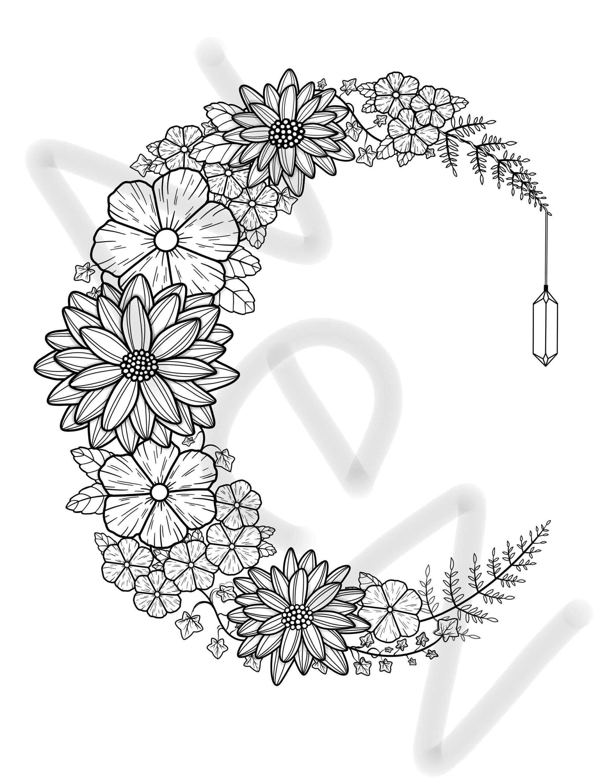 Floral Moon Printable Coloring Page Printable Adult Coloring Pages Floral Coloring Sheets Flower Coloring Page For Adults Stress Relief Etsy Hong Kong