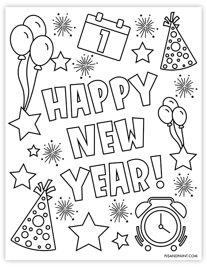 Free Printable New Year s Coloring Page Pjs And Paint