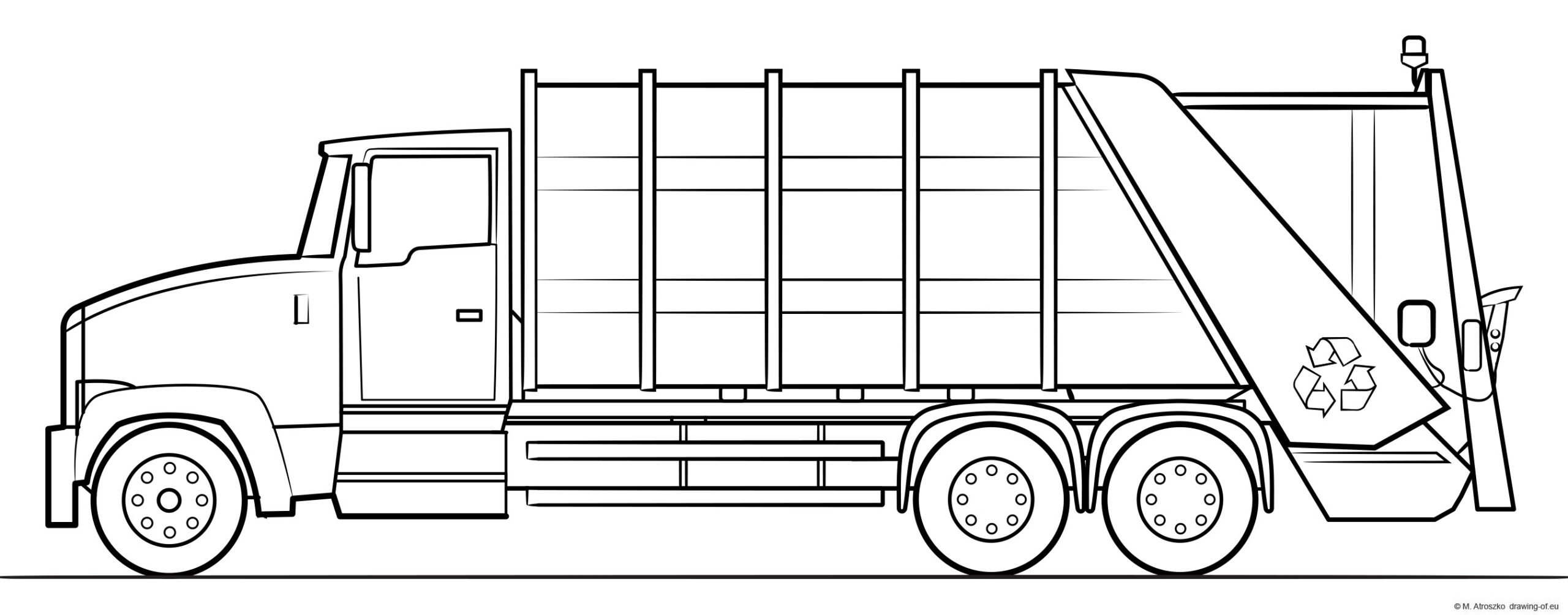 Garbage Truck Coloring Pages Line Art Illustrations