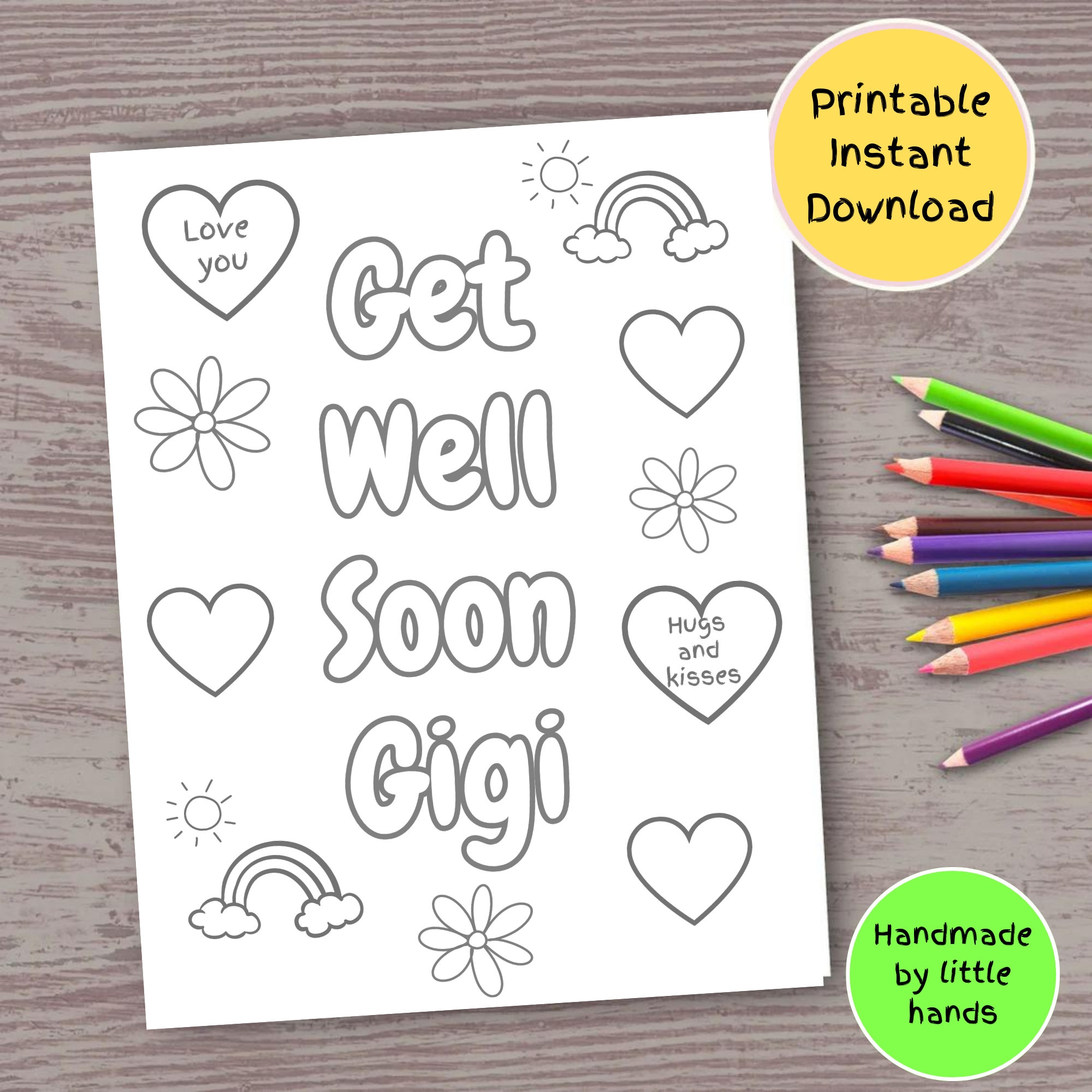 Get Well Soon Gigi Coloring Page For Kids Diy Get Well Soon Card Feel Better Rainbow Gift For Gigi From Grandkids Grandson Granddaughter Etsy