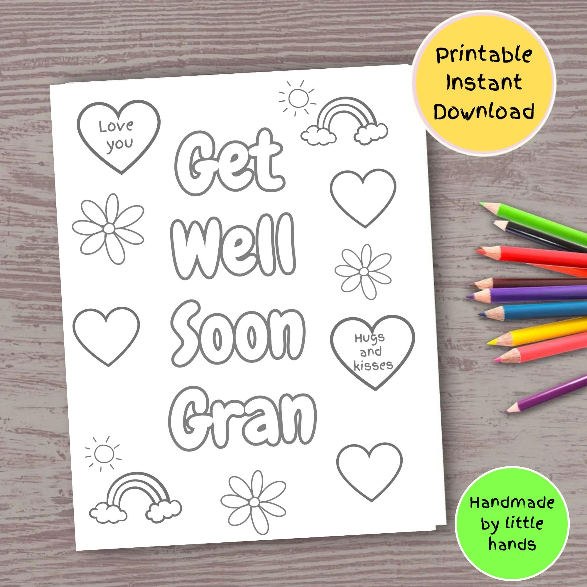 Get Well Soon Gran Printable Coloring Page For Kids Feel Better Card For Gran From Grandkids Get Well Soon Card For Gran From Kids Grandson Etsy
