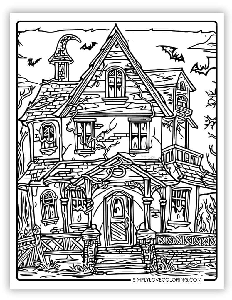 Haunted House Coloring Pages Free PDF Printables Simply Love Coloring