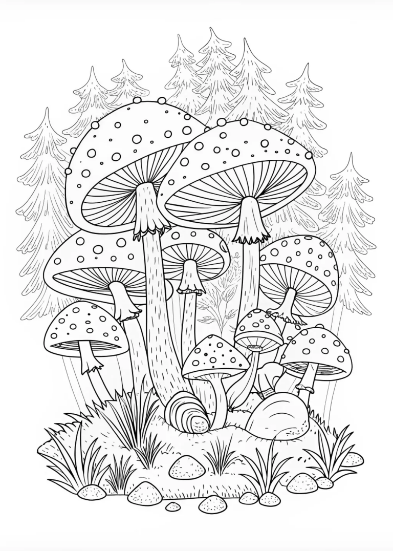 Magical Mushroom Wonderland Coloring Page Free Printable