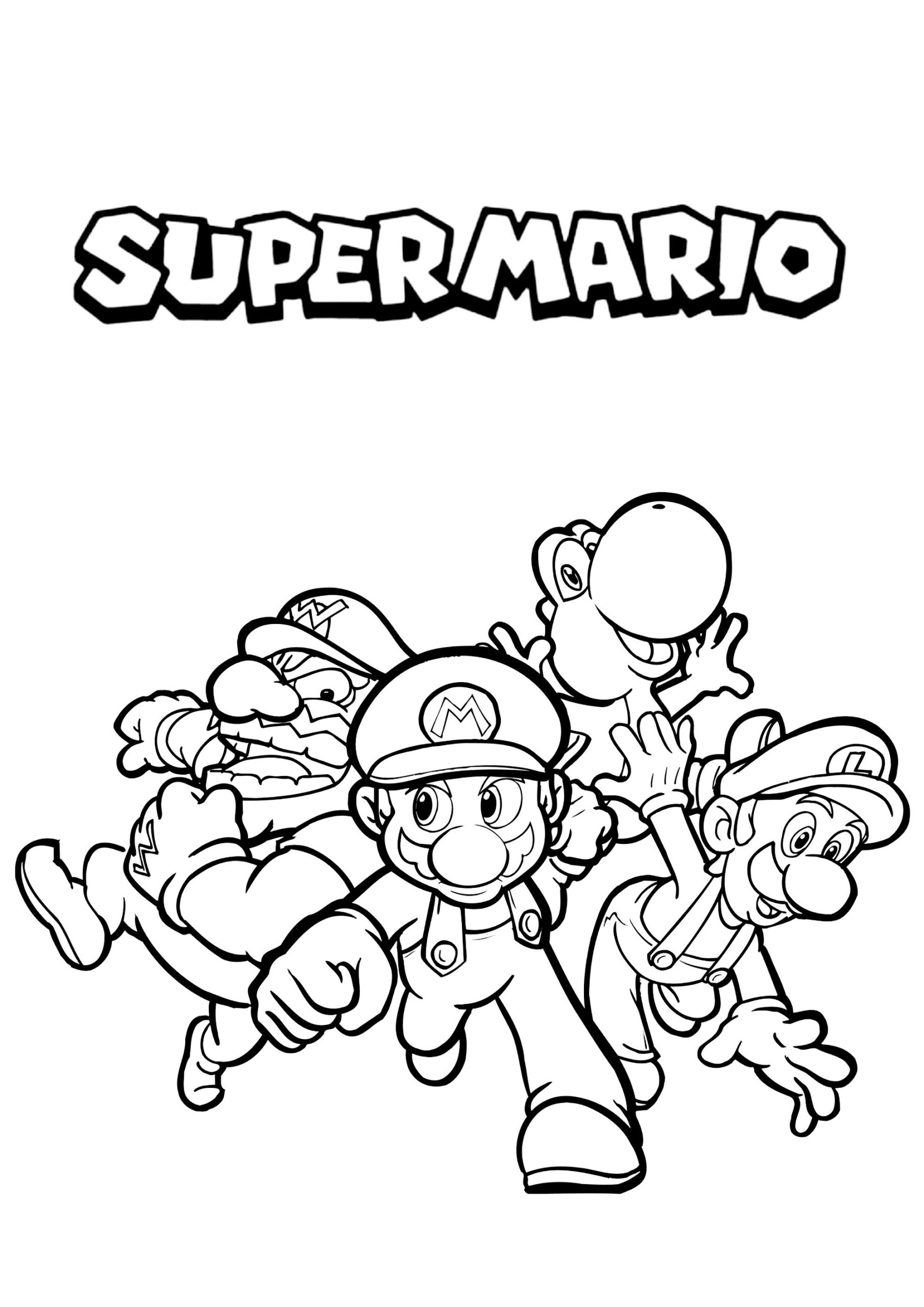 Mario With Luigi Wario And Yoshi Super Mario Bros Coloring Pages For Kids