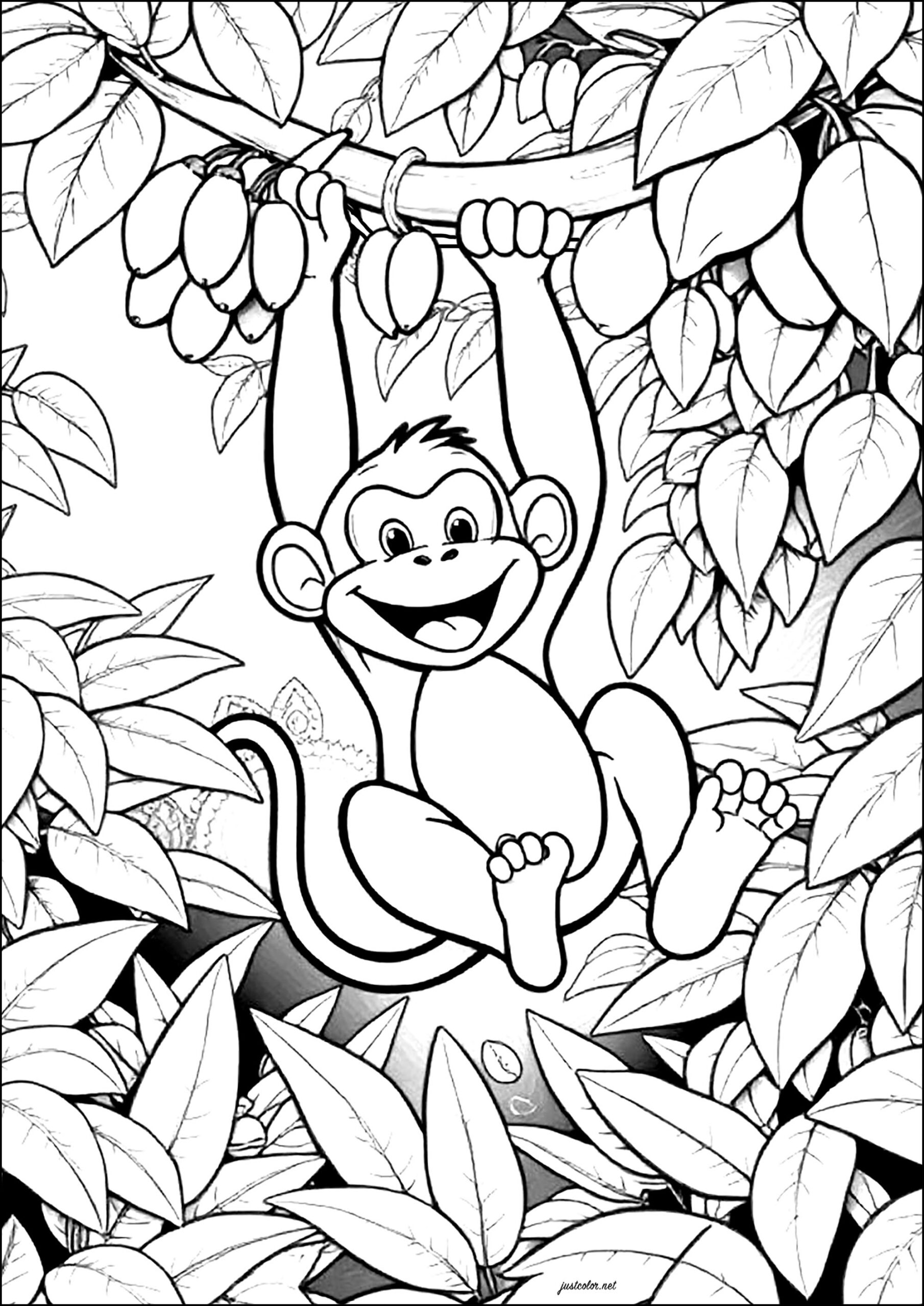 Monkey Having Fun In The Jungle Monkey Coloring Pages