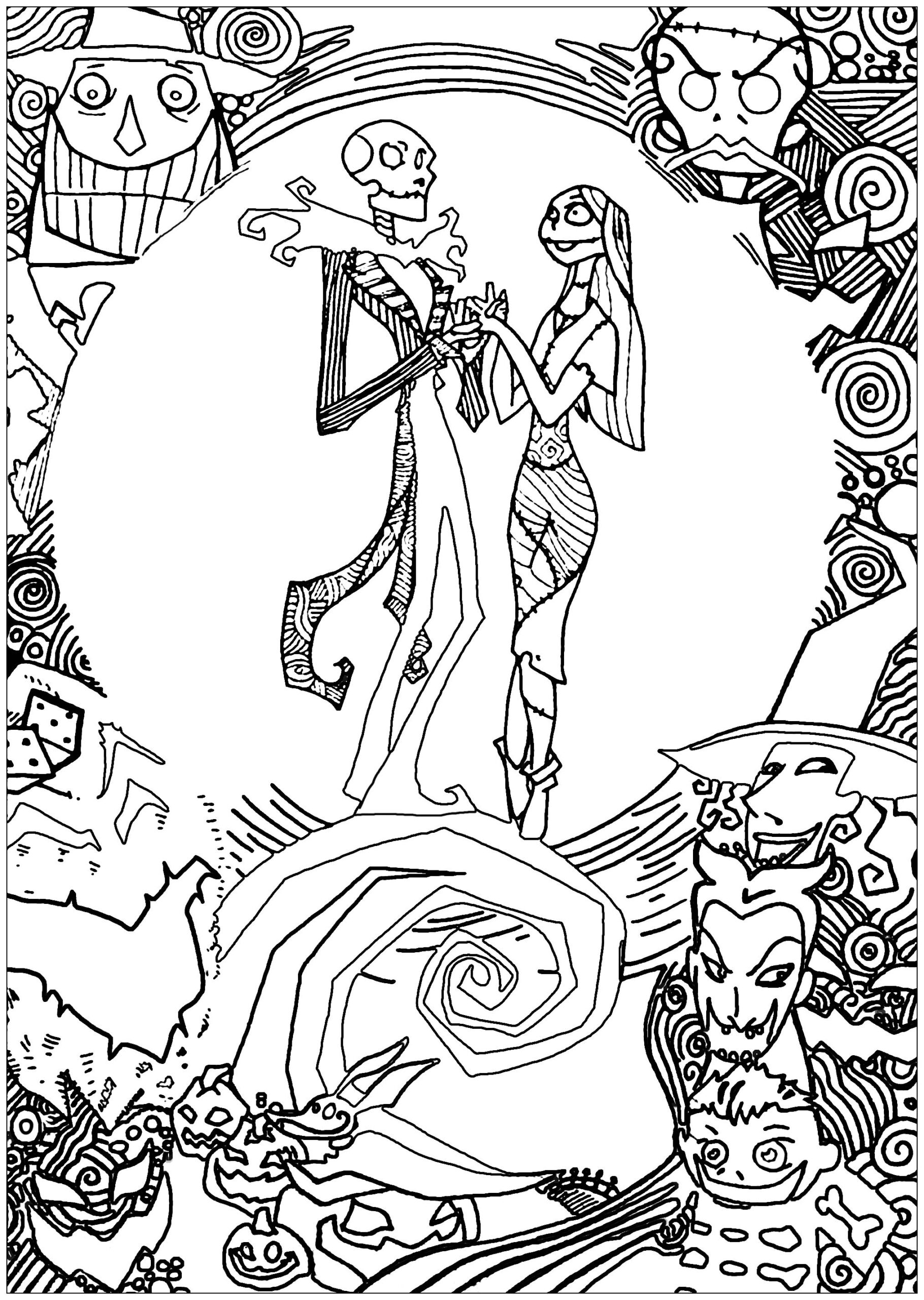 Nighmare Before Christmas With Sully Christmas Coloring Pages For Adults