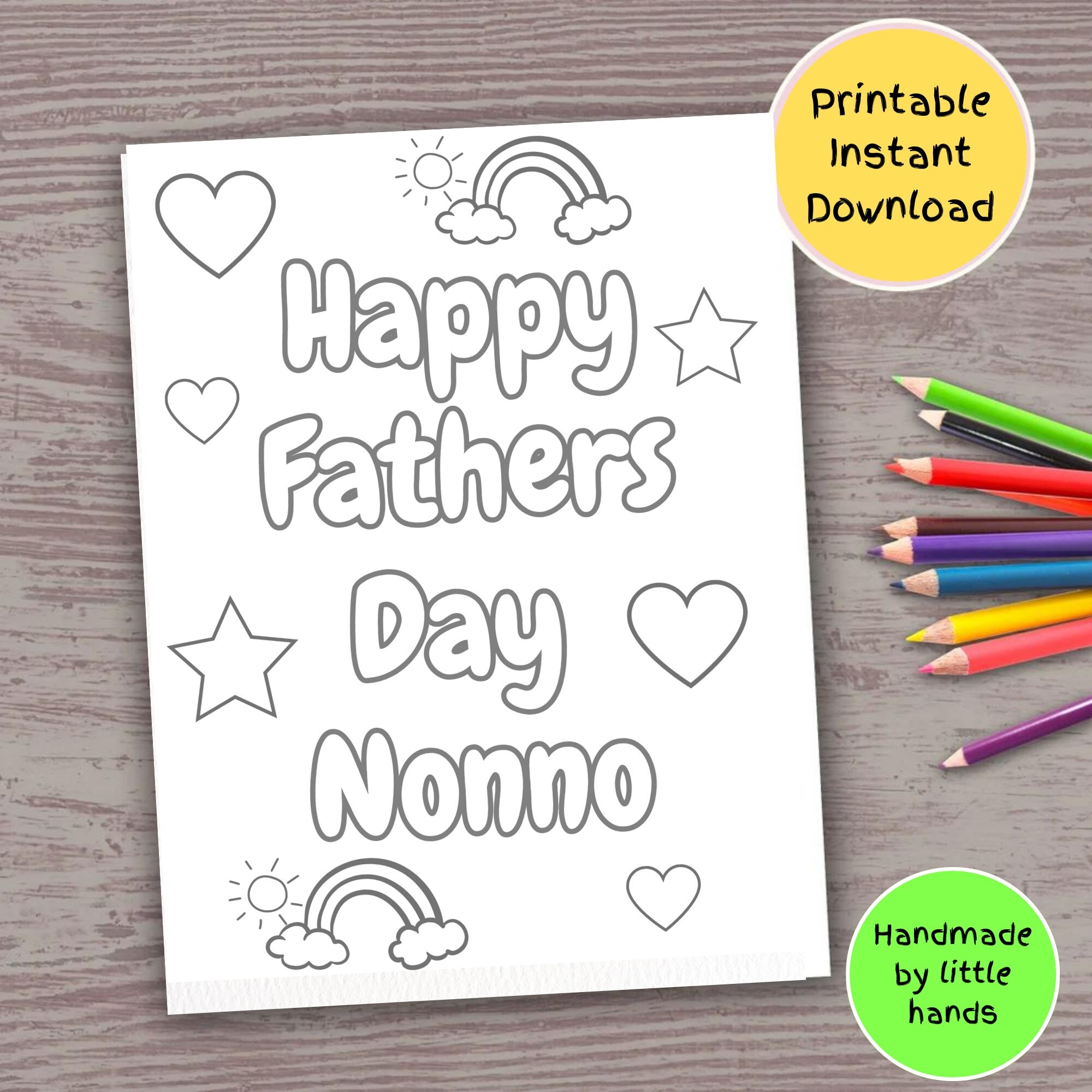 Nonno Fathers Day Coloring Page For Kids Printable Handmade Fathers Day Card Cute Easy Gift To Make From Grandkids Grandson Granddaughter Etsy