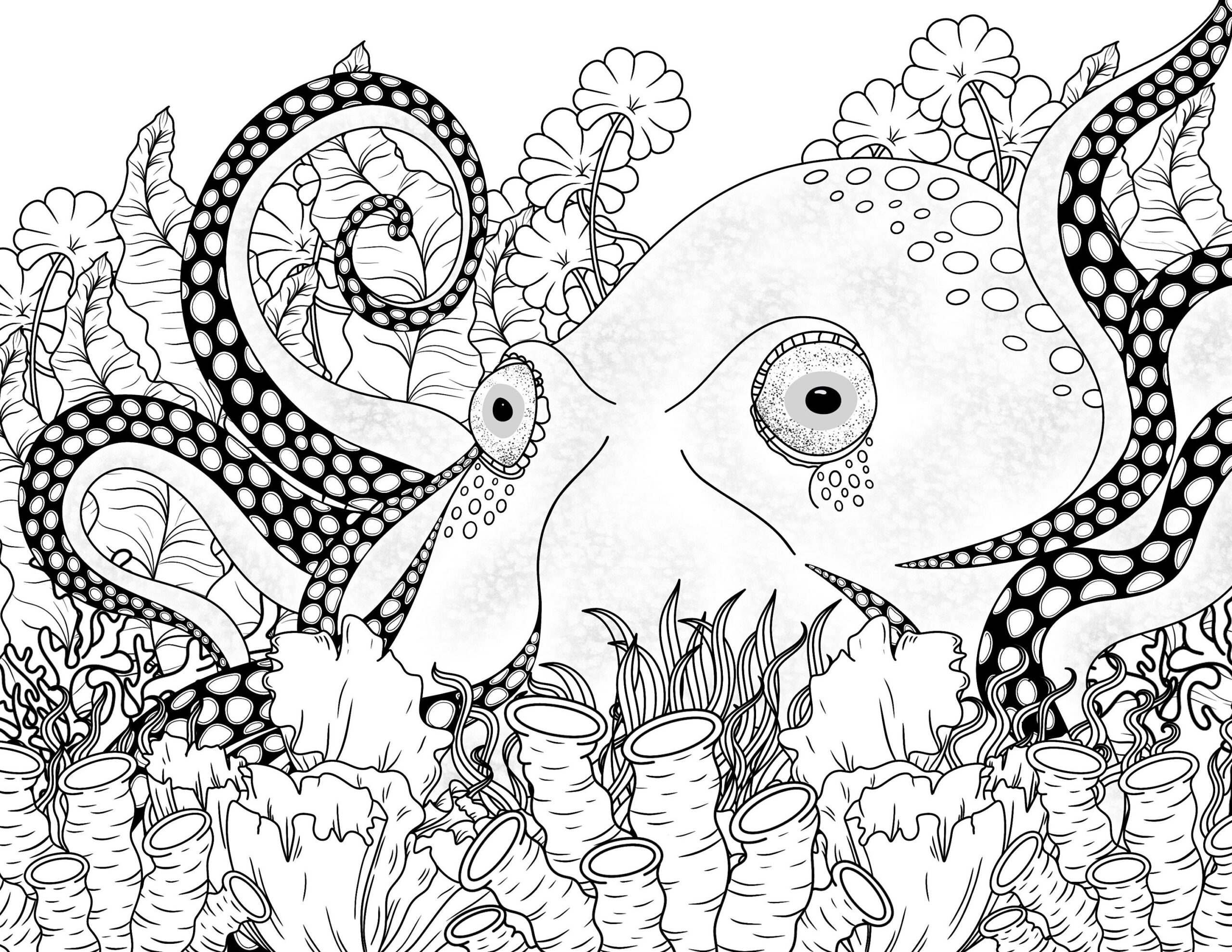 Octopus Coloring Page For Adults Realistic Octopus Coloring Page Multiple File Type Digital Download Etsy