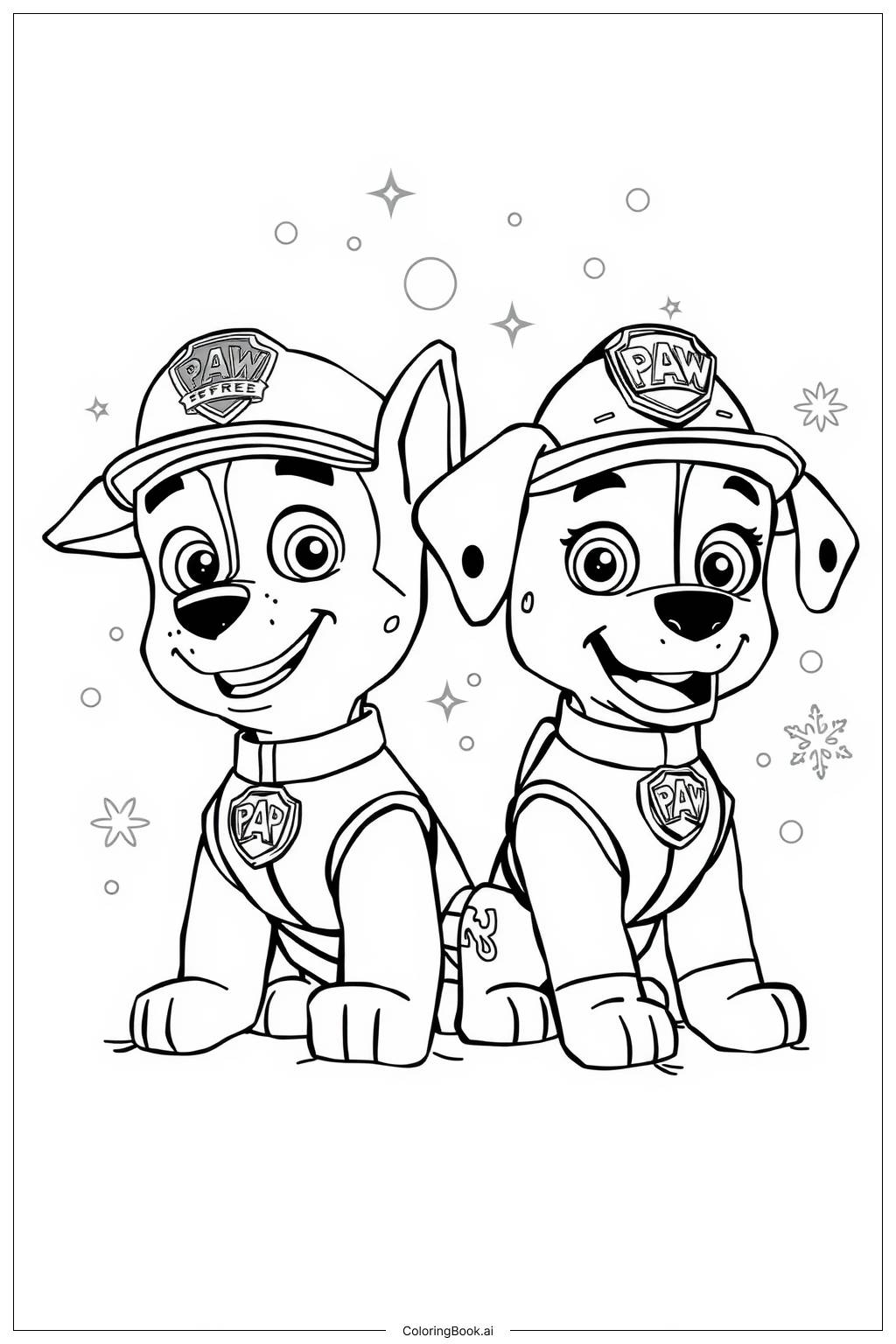 Paw Patrol Christmas Celebration Coloring Page Free PDF PNG Printable 