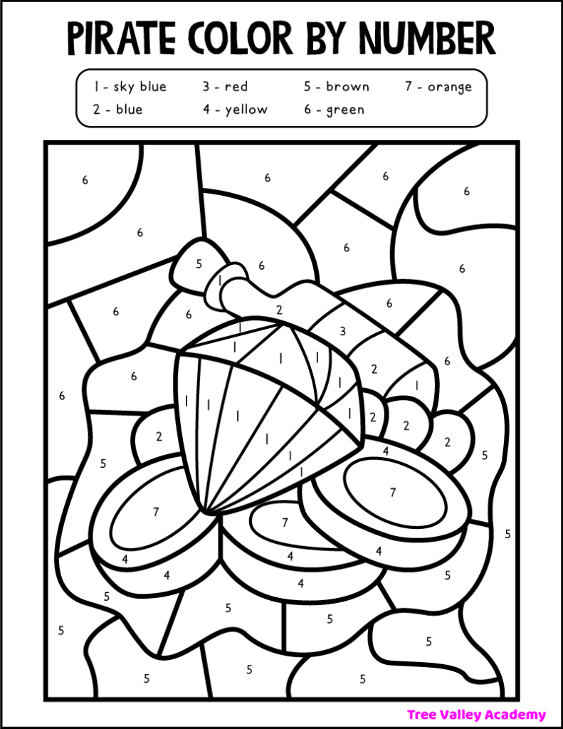 Pirate Color By Number Tree Valley Academy