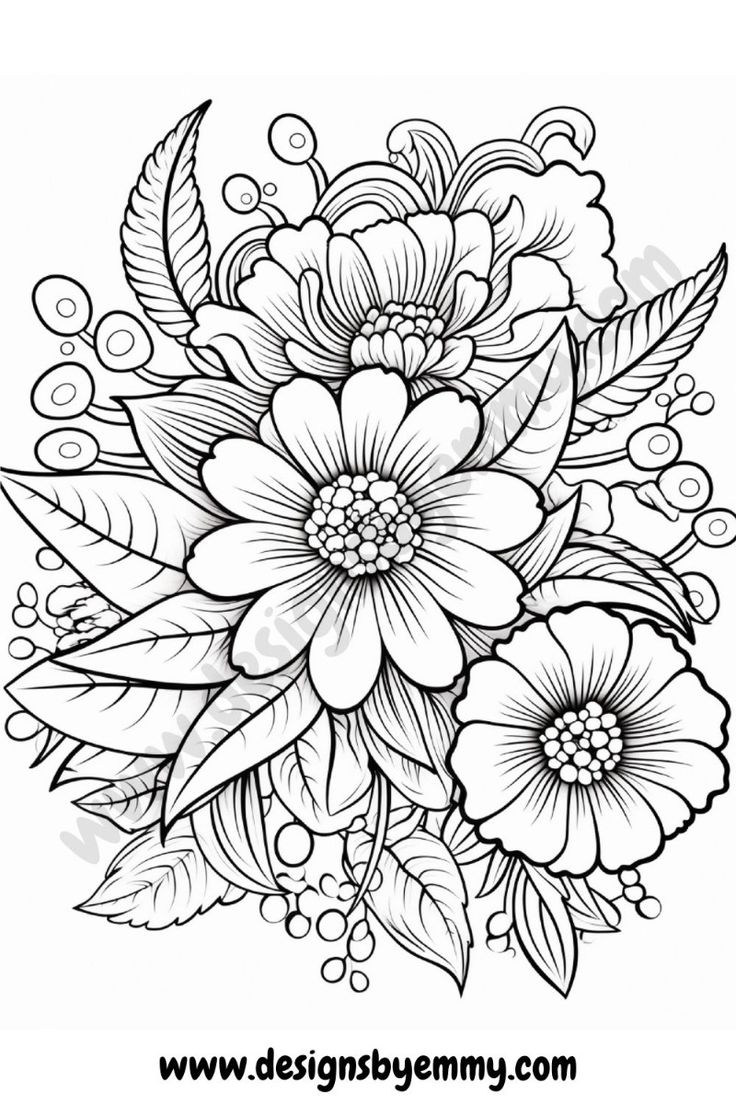 Printable Bold And Easy Flowers Coloring Pages Adult Coloring Pages Designs By Kemmy