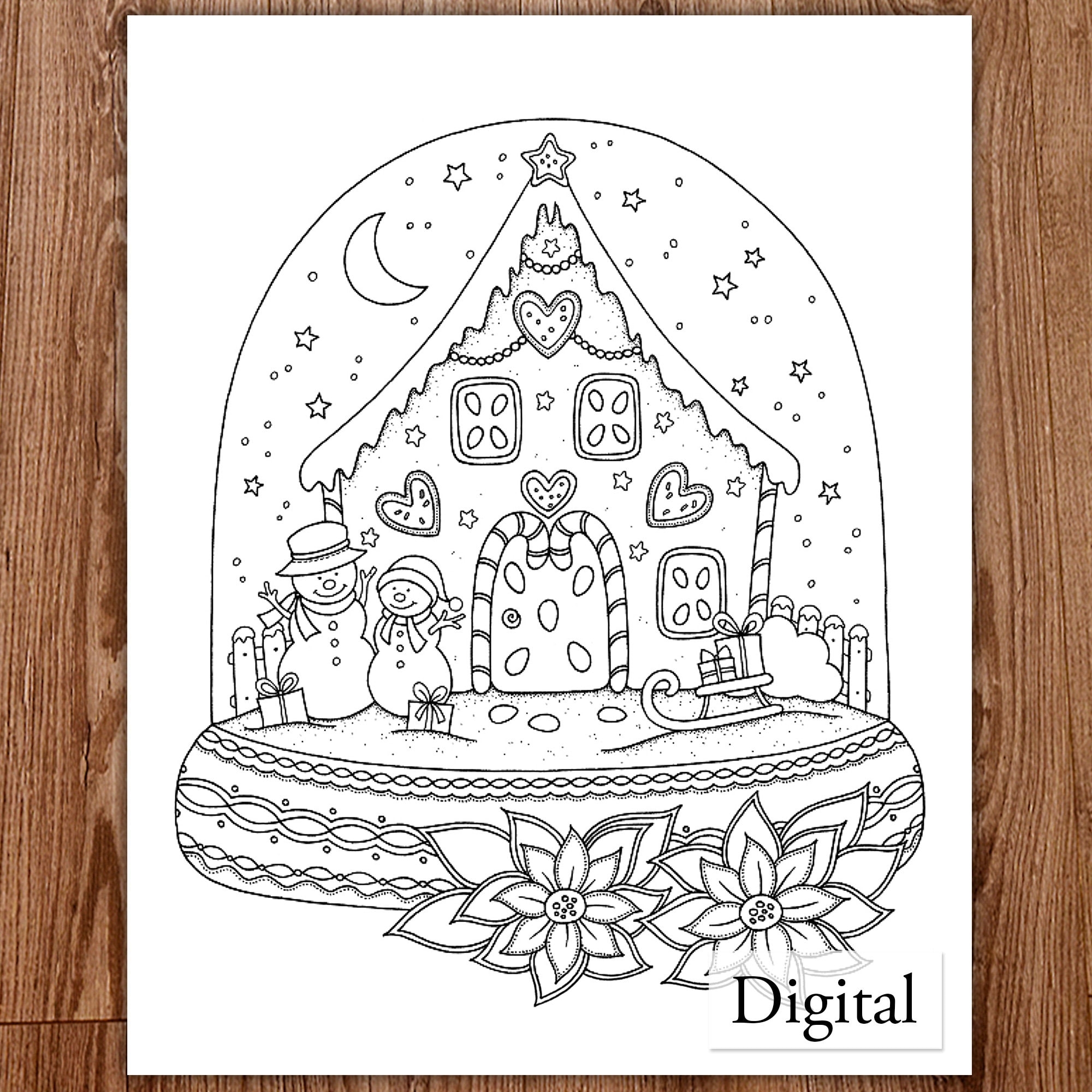 Printable Digital Coloring Page For Grownups MERRY CHRISTMAS Volume 2 Hand Drawn Adult Coloring Page Download Alexandra Dannenmann Etsy