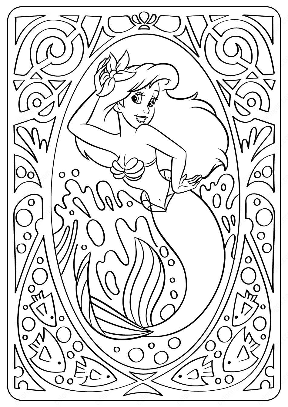 printable disney lovely ariel coloring pages