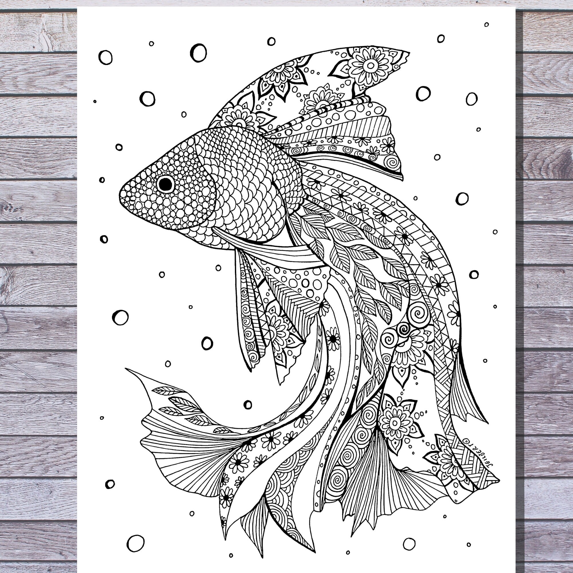 Printable Fish Coloring Page Instant Digital PDF Download Hand Illustrated Coloring Sheets Etsy