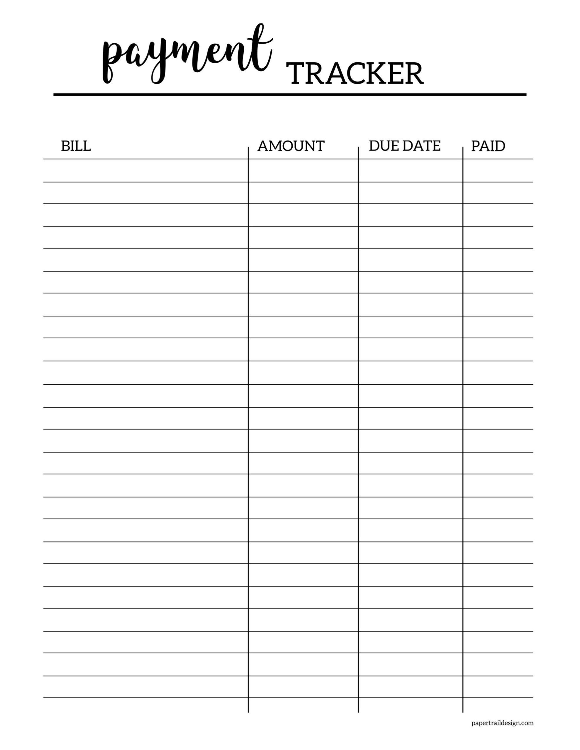 Printable Monthly Bill Tracker Printable Party Favors