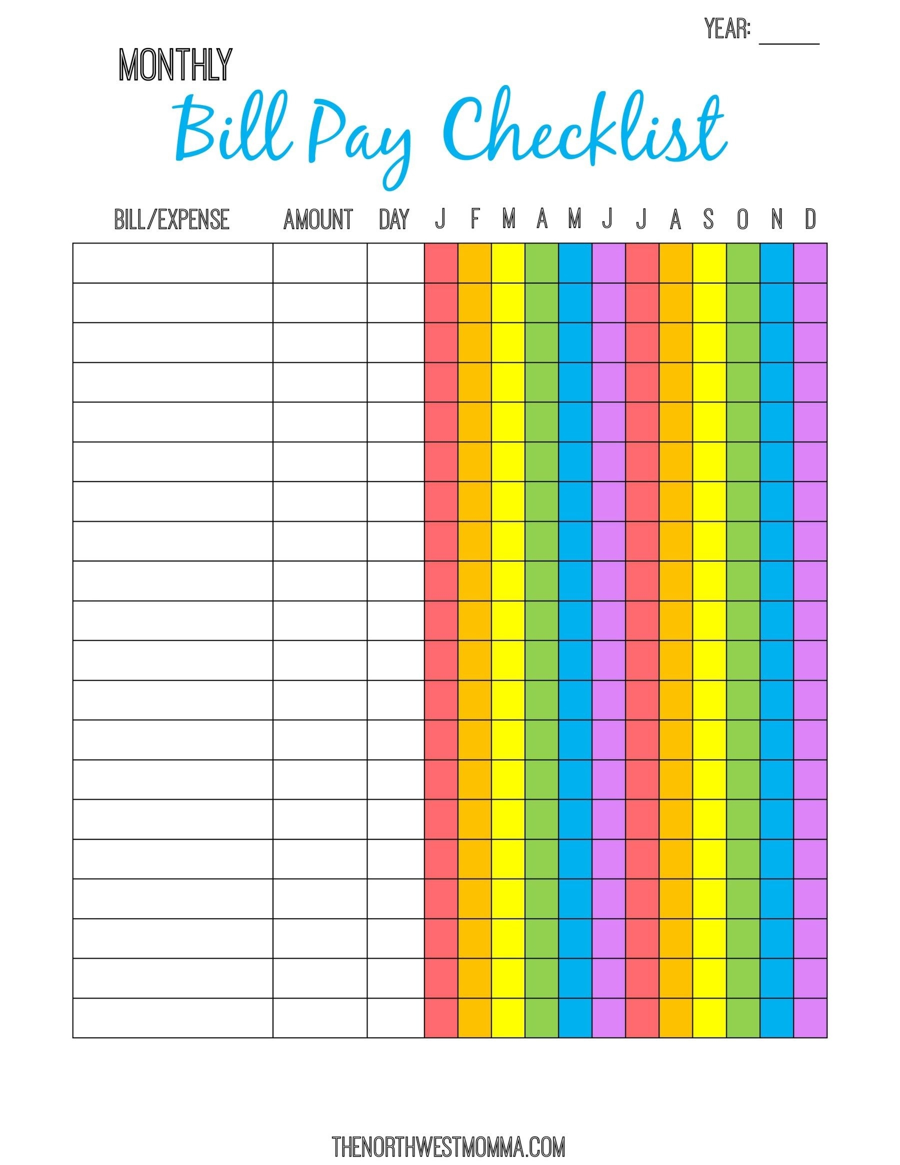 Printable Monthly Bill Tracker Printable Party Favors