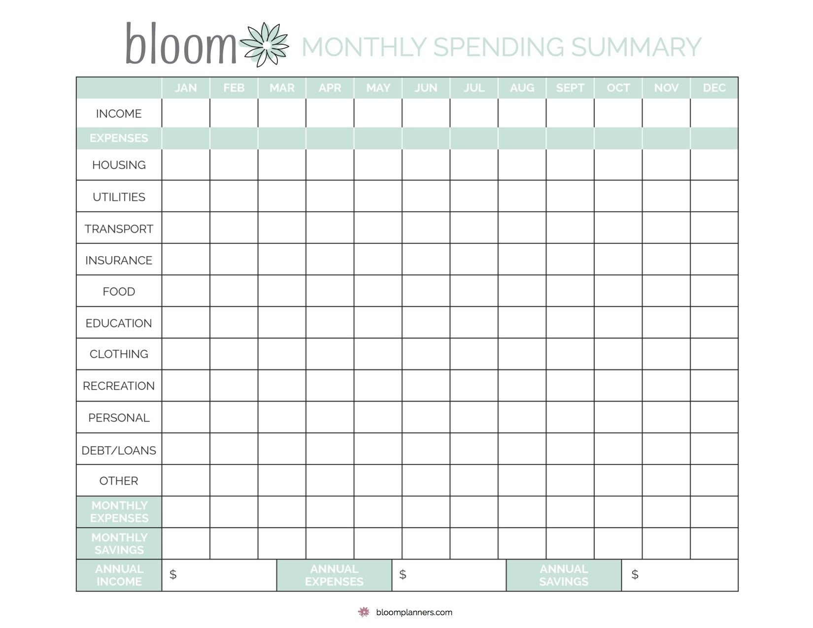 Printable Monthly Bill Tracker Printable Party Favors