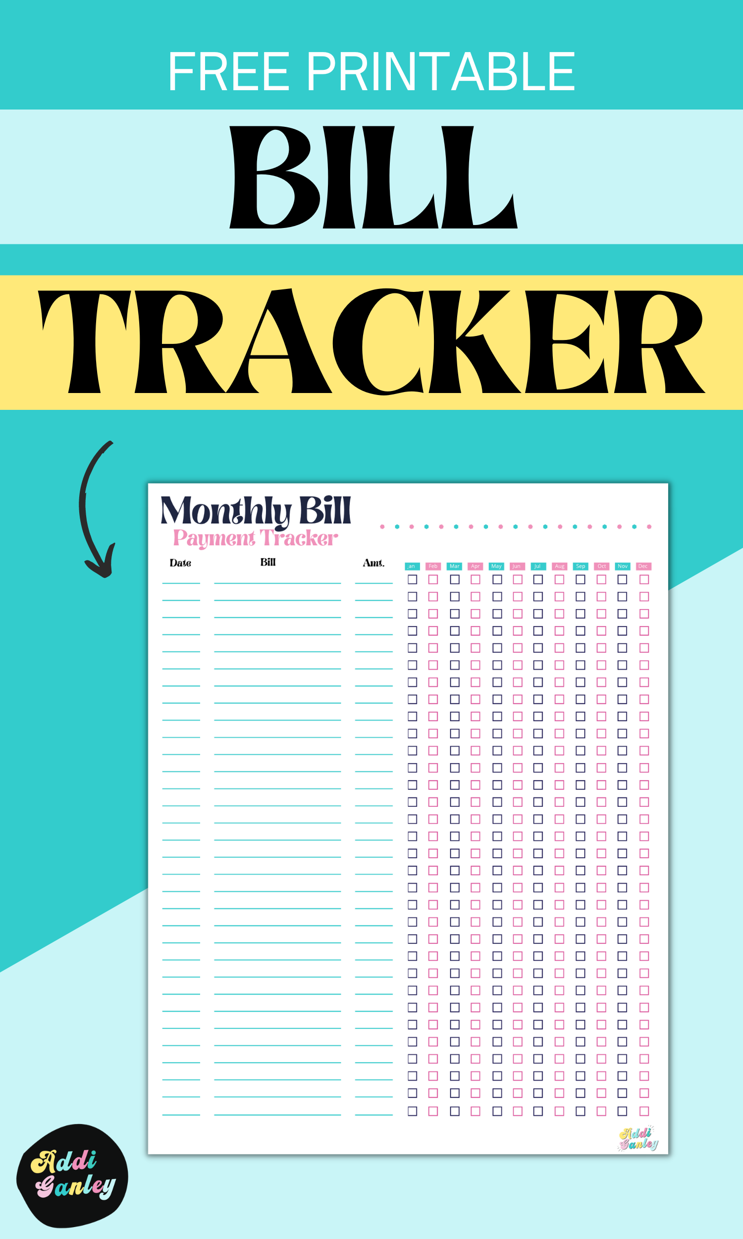 Printable Monthly Bill Tracker Printable Party Favors