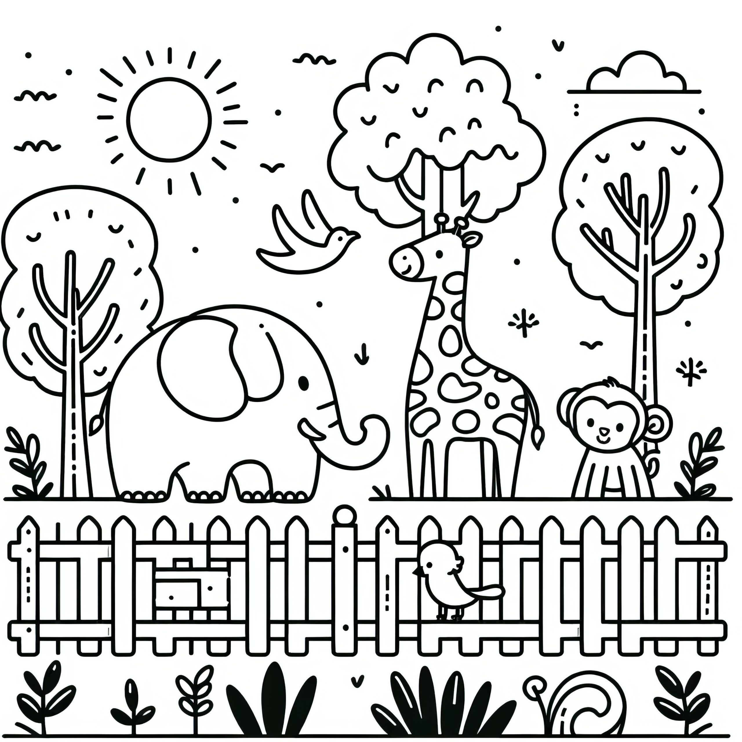 Simple Coloring Page For Children Zoo With Funny Animals Free 