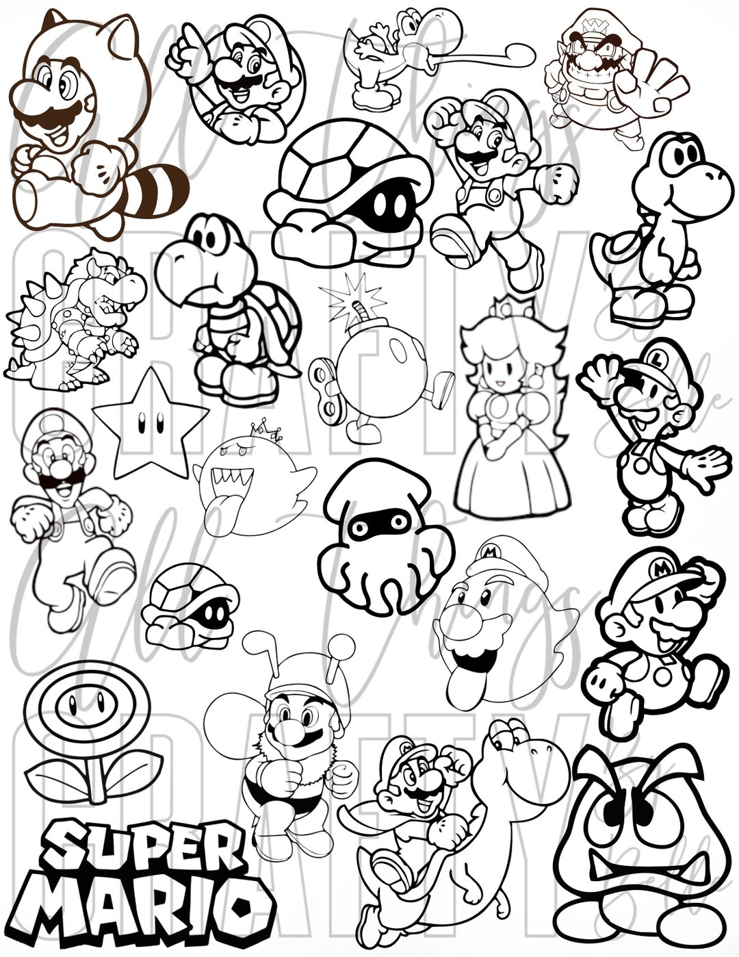 Super Mario Coloring Sheets 23 Digital PDF Coloring Pages Etsy Finland