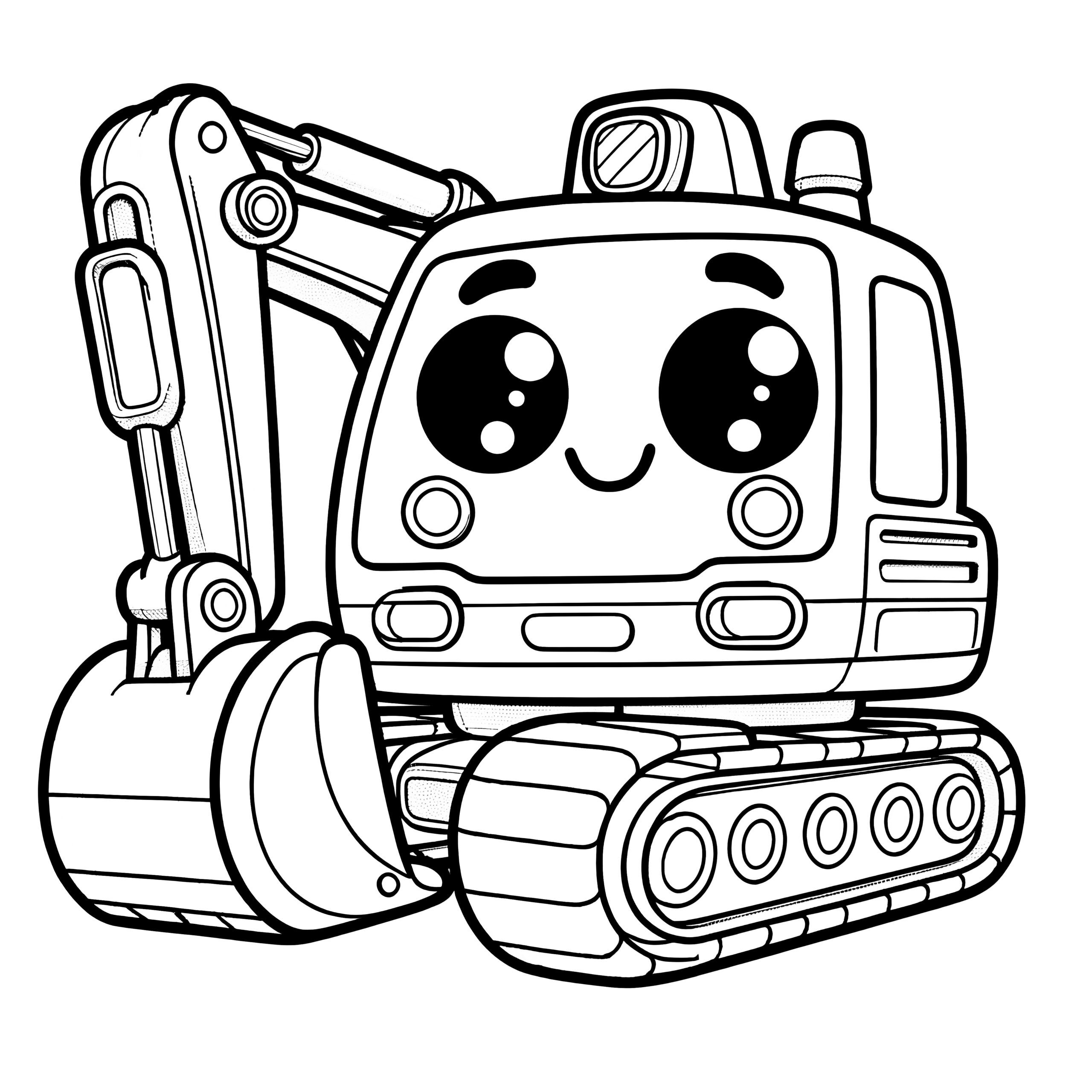 Sweet Excavator With Big Eyes Coloring Page For Kids Free 