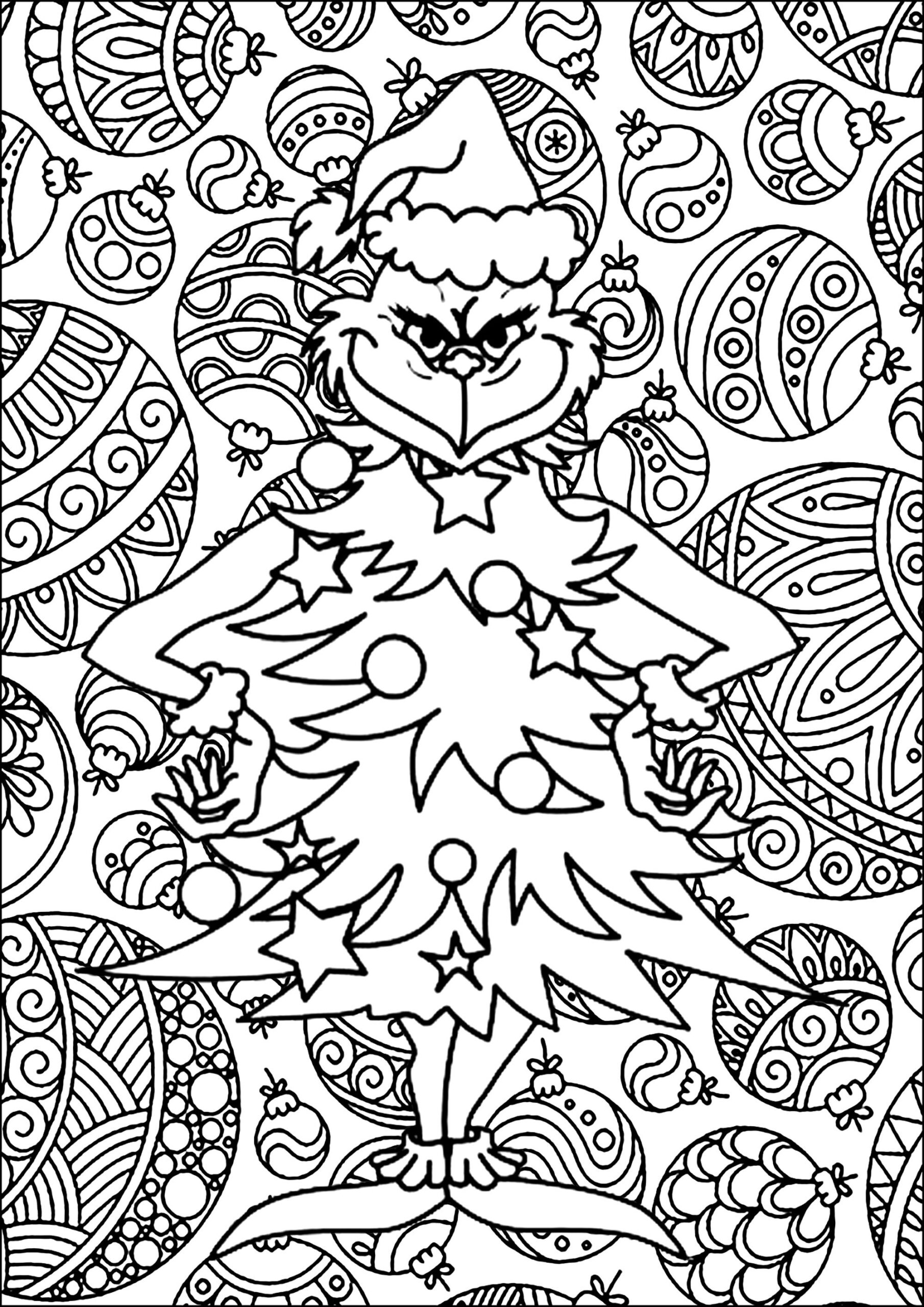 The Grinch Disguised As A Christmas Tree Christmas Coloring Pages For Adults