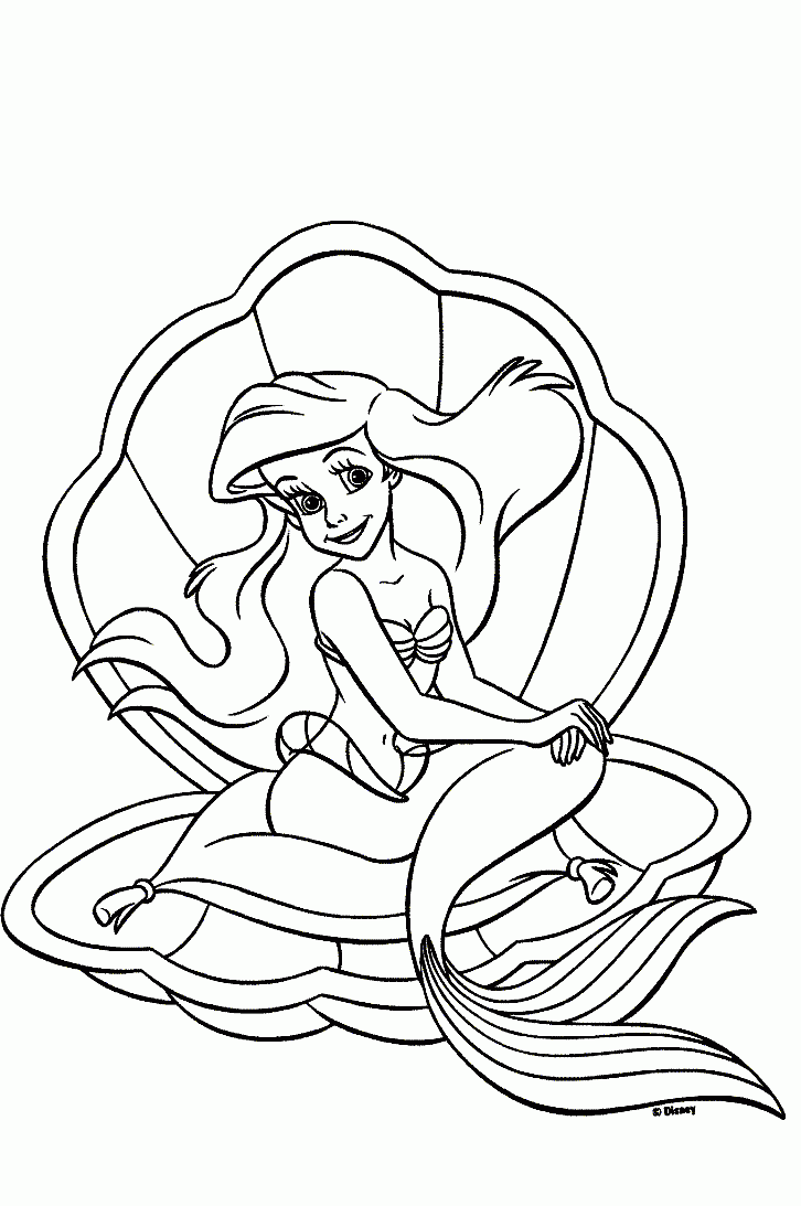 The Little Mermaid Disney Ariel In A Shell The Little Mermaid Coloring Pages For Kids