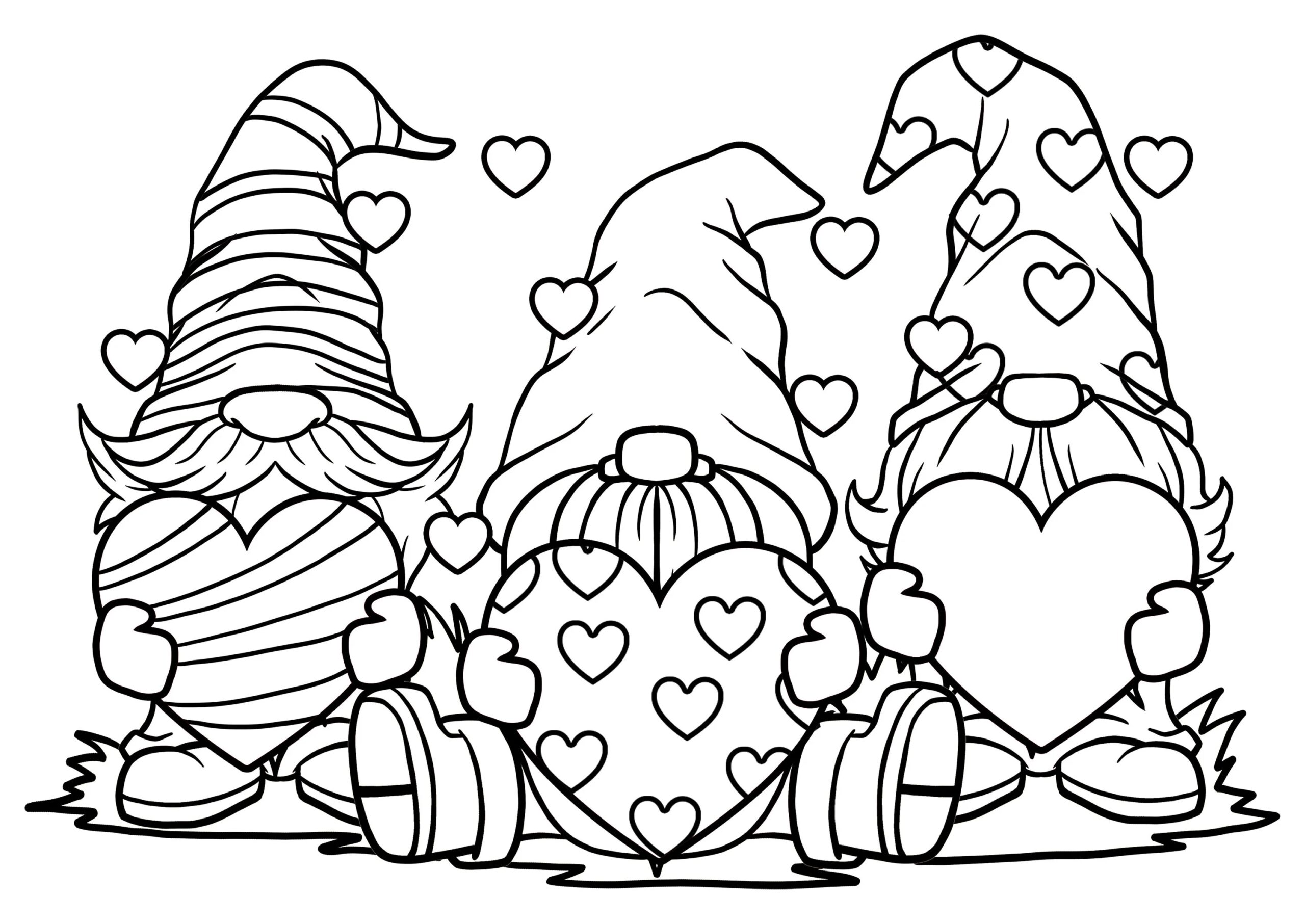 Valentines Gnomes Printable Coloring Kids Valentines Day Downloadable Heart Gnomes Digital Download Coloring Page Etsy Sweden