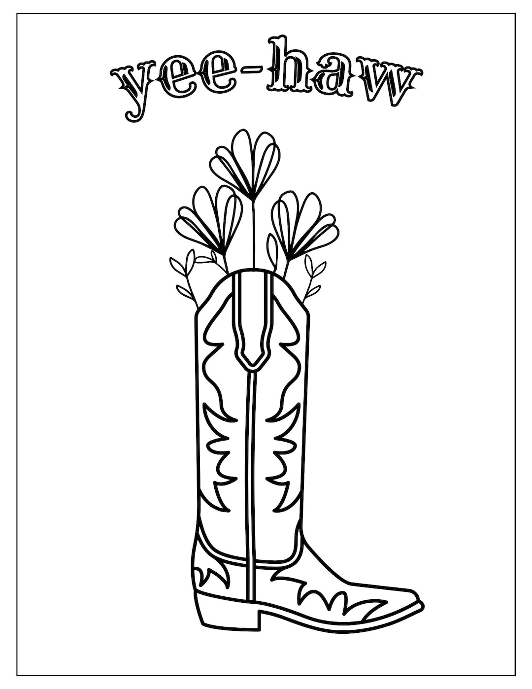 Western Coloring Page Yee haw Coloring Page Cowboy Boots Coloring Page Adult Coloring Page Coloring Page Printable Coloring Page Etsy