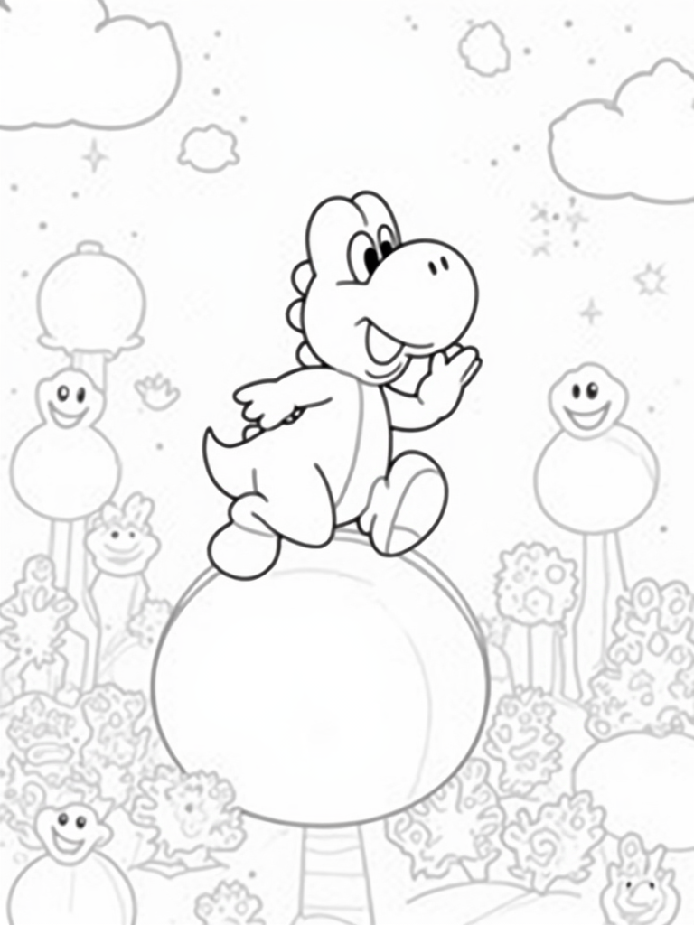 Yoshi Bouncing On A Bubble Coloring Page Free Printable